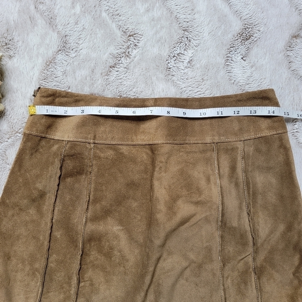 Vtg Ann‎ Taylor Petites 100% Leather Shell Tan A Line Skirt Size 2P - Picture 10 of 11